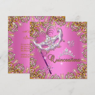Convite Quinceanera 15º Festa de Mascarada Rosa Dourado