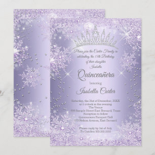 Convite Quinceanera 15º Floco de Neve Lilás Roxo de Invern