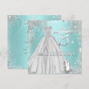 Convite Quinceanera 15º Flocos de Neve Prata Turquesa Fest