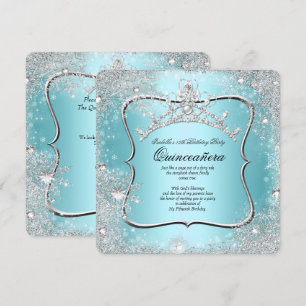 Convite Quinceanera 15º Inverno Azul Prata Wonderland