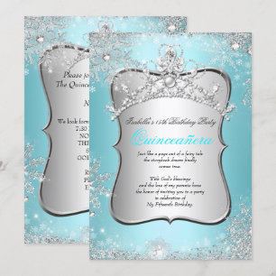 Convite Quinceanera 15º Inverno Azul Prata Wonderland 2