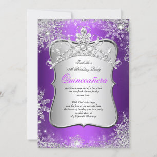 Convite Quinceanera 15º Inverno Encantado Prata Roxo