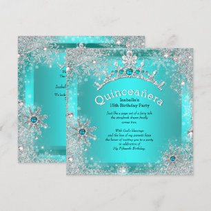 Convite Quinceanera 15º Inverno Encantado Prata Teal 3