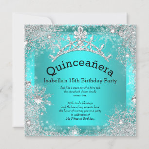 Convite Quinceanera 15º Inverno Mágico Prata Azul-Verde 2
