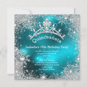 Convite Quinceanera 15º Inverno Mágico Prata Teal