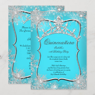 Convite Quinceanera 15º Inverno Mágico Prata Teal