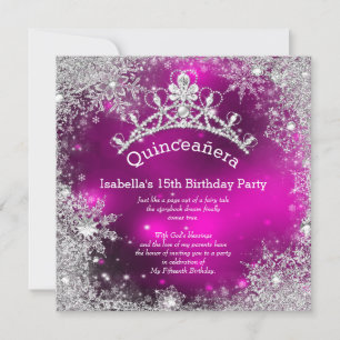 Convite Quinceanera 15º Inverno Maravilha Rosa Prata