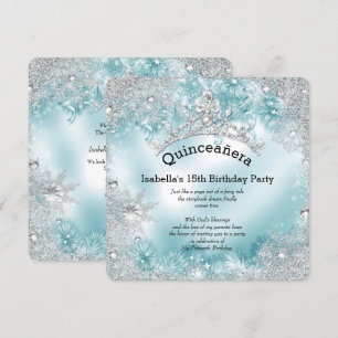 Convite Quinceanera 15º Inverno Paradisíaco Prata Verde Ág