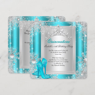 Convite Quinceanera 15º Inverno Teal Aqua Magia