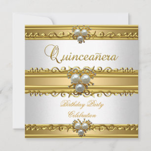 Convite Quinceanera 15º Jóia de Pérola de Ouro Branco Eleg