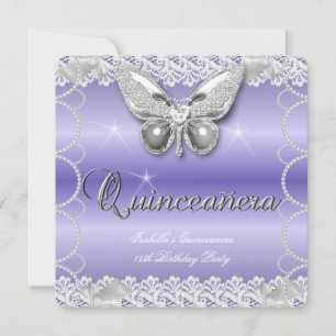 Convite Quinceanera 15º Lilás Laço Borboleta Pérola Festa
