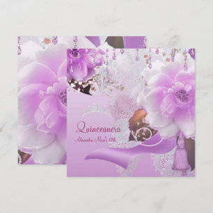 Convite Quinceanera 15º Lilás Rosa Floral Branco