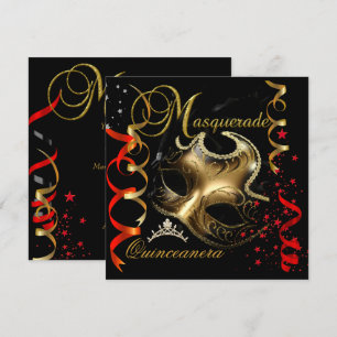 Convite Quinceanera 15º Máscara Vermelha Dourada