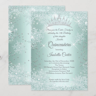 Convite Quinceanera 15º Menta Floco de Neve Inverno