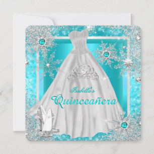 Convite Quinceanera 15º Mundo de Inverno Azul Turquesa Flo