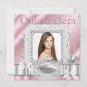 Convite Quinceanera 15º Rosa Branco Renda Pérola Foto
