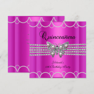 Convite Quinceanera 15º Rosa Butterfly Pérola Renda