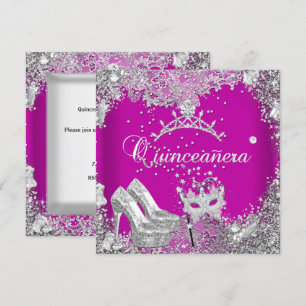 Convite Quinceanera 15º Rosa Plum Tiaro Máscara Prata