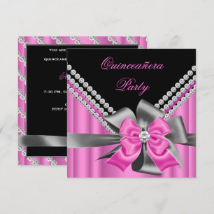 Convite Quinceanera 15º Rosa Prata Cinza Laço Diamantes 2