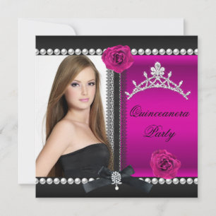 Convite Quinceanera 15º Rosa Preto Foto