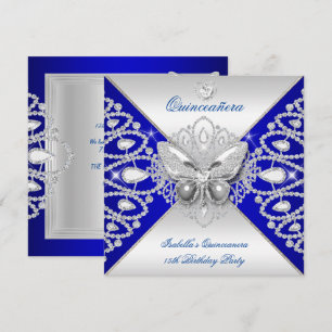 Convite Quinceanera 15º Tiara Borboleta Prata Azul