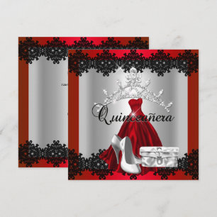 Convite Quinceanera 15º Tiara de Diamante Prata e Vermelho