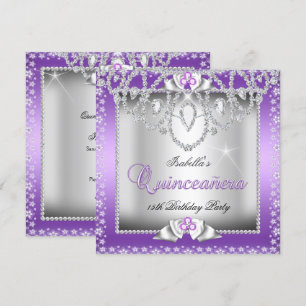 Convite Quinceanera 15º Tiara de Diamante Prata Roxo