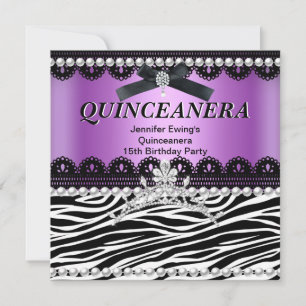 Convite Quinceanera 15º Tiara Zebra Roxo Rosa Preto