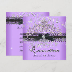 Convite Quinceanera 15º Tiaras com Lantejoulas Roxas Laço 