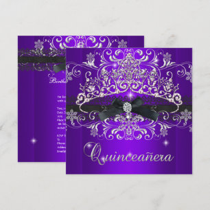 Convite Quinceanera 15º Tiaras de Purpurina Roxa Laço Pret