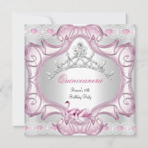 Convite Quinceanera 15º Tiarra de Cisnes Brancos e Rosas