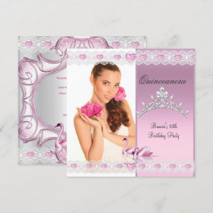 Convite Quinceanera 15º Tiarra de Cisnes Brancos Rosa para