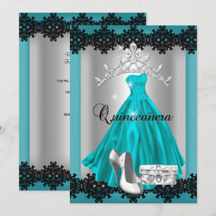 Convite Quinceanera 15º Titia de Diamante Prata Azul Turqu