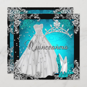 Convite Quinceanera 15 15 Calçados de Vestido Teal de Aniv