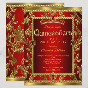 Convite Quinceanera 15 Aniversário Rubi Vermelho Jóia Tiar