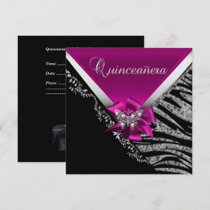 Convite Quinceanera 15 Aniversário Zebra Rosa Preto Prata
