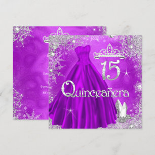 Convite Quinceanera 15 Anos Flocos de Neve Roxo Prata Fest