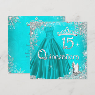Convite Quinceanera 15 Aqua Silver Snowflakes Partido 2