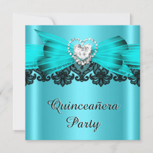 Convite Quinceanera 15 Azul Teal Branco Renda Joias Festa 