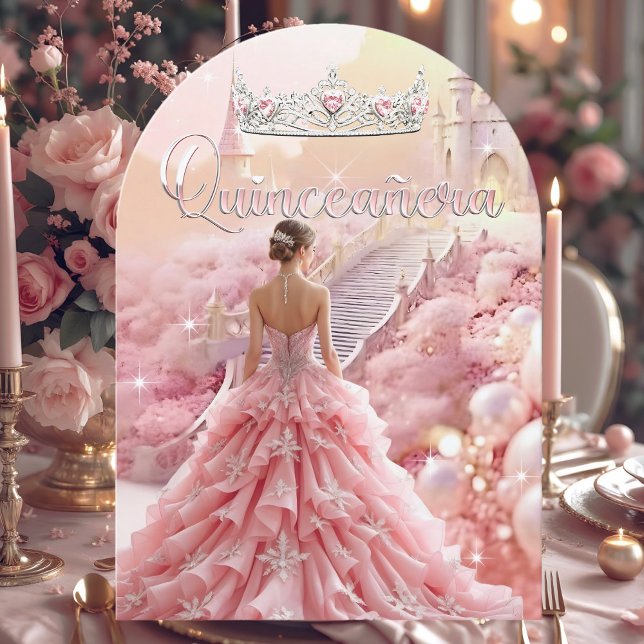 Convite Quinceanera 15 Birthday Blush Pink Silver Castle (Criador carregado)