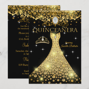 Convite Quinceanera 15 Birthday Dourado Tiara