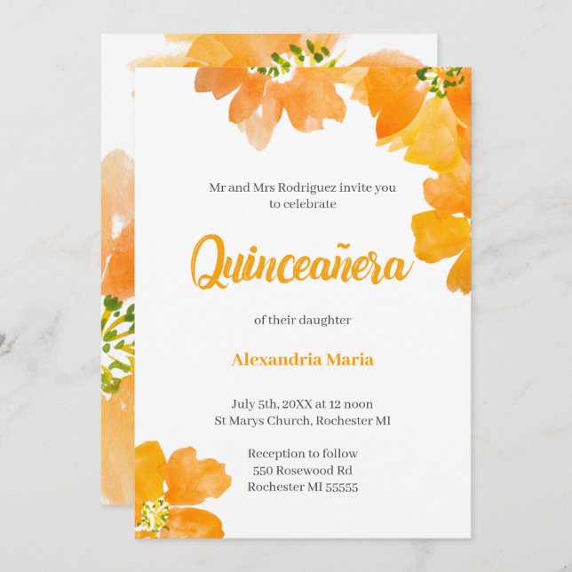Convite Quinceanera 15 Birthday Floral (Frente/Verso)