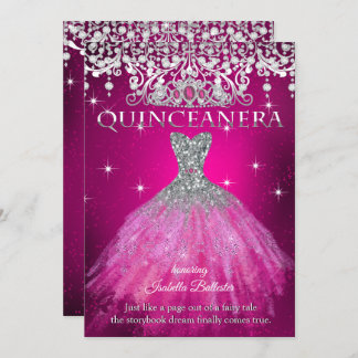 Convite Quinceanera 15 Birthday FUCHSIA Rosa Tiara