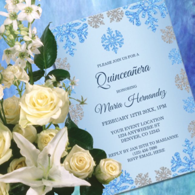 Convite Quinceañera 15 Birthday Ice Blue Snowflake (Criador carregado)