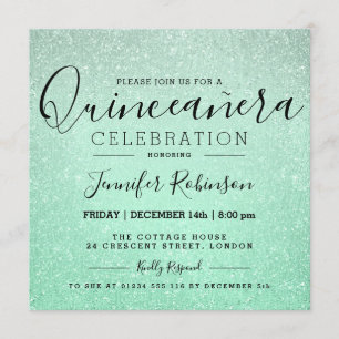Convite Quinceanera 15 Birthday Mint Glitter