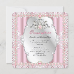Convite Quinceanera 15 Birthday Pearl Prata Rosa 2