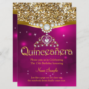 Convite Quinceanera 15 Birthday Pink Glitter Dourado