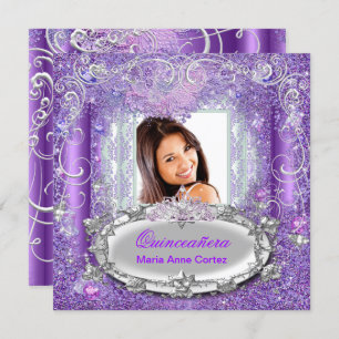 Convite Quinceañera 15 Birthday Purple Glitter