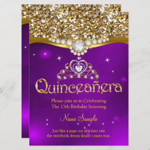 Convite Quinceanera 15 Birthday Roxo Glitter Dourado