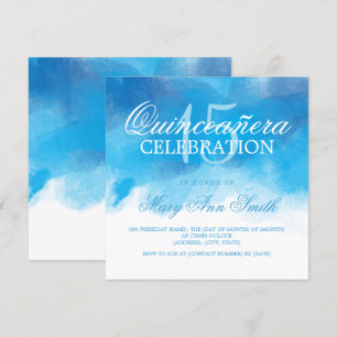 Convite Quinceanera 15 Birthday Summer Blue Watercolor